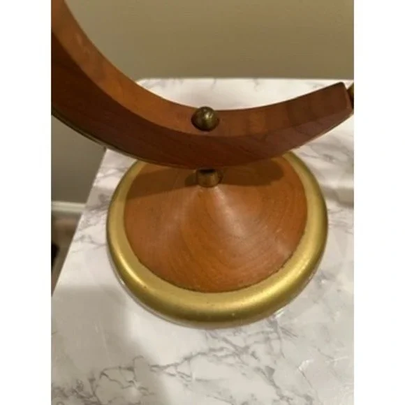 Mid Century Modern‎ Oak & Brass Table Lamps A Pair Vintage Lighting Decor - Picture 8 of 15